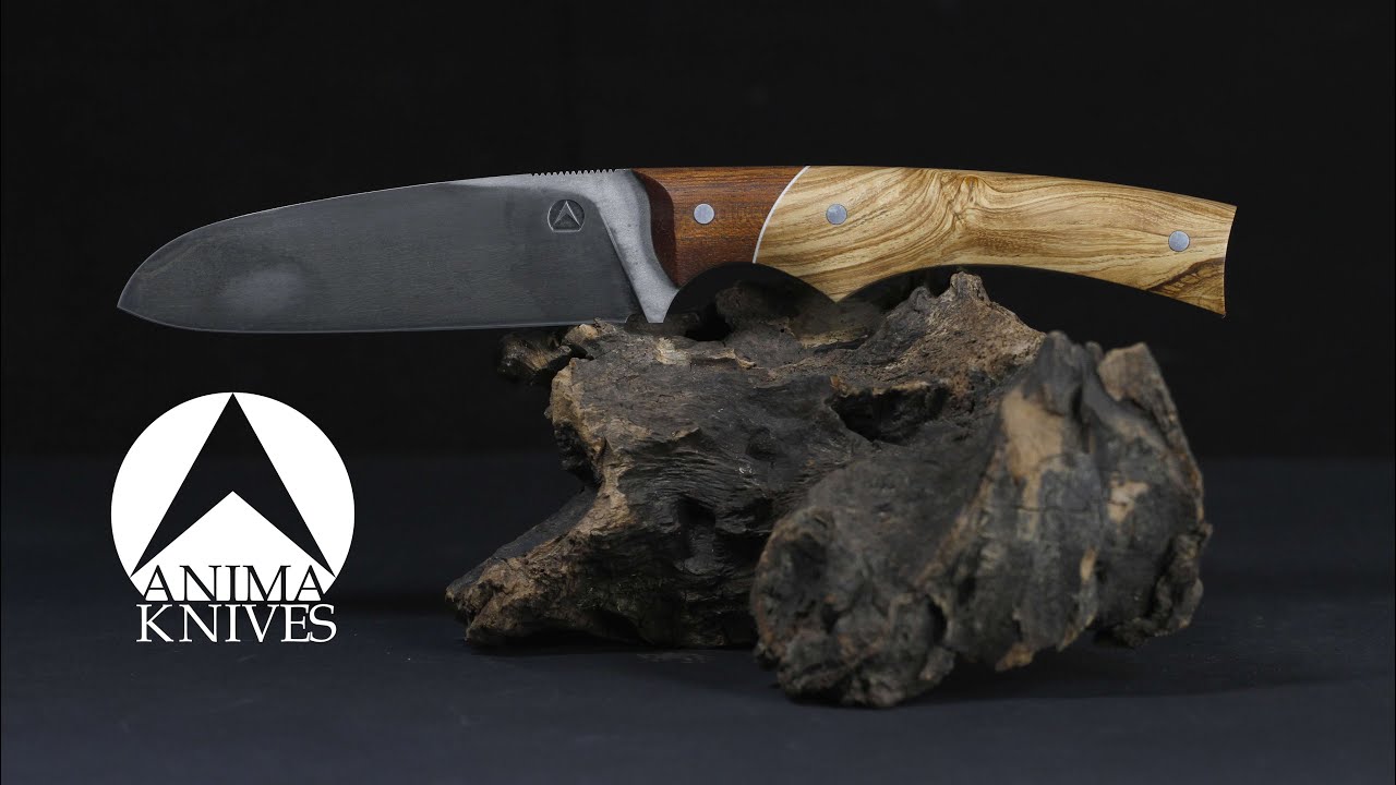 Knifemaking 80CrV2, mahogany, ash tree / Fabrication d'un couteau en 80CrV2, acajou et frêne olivier