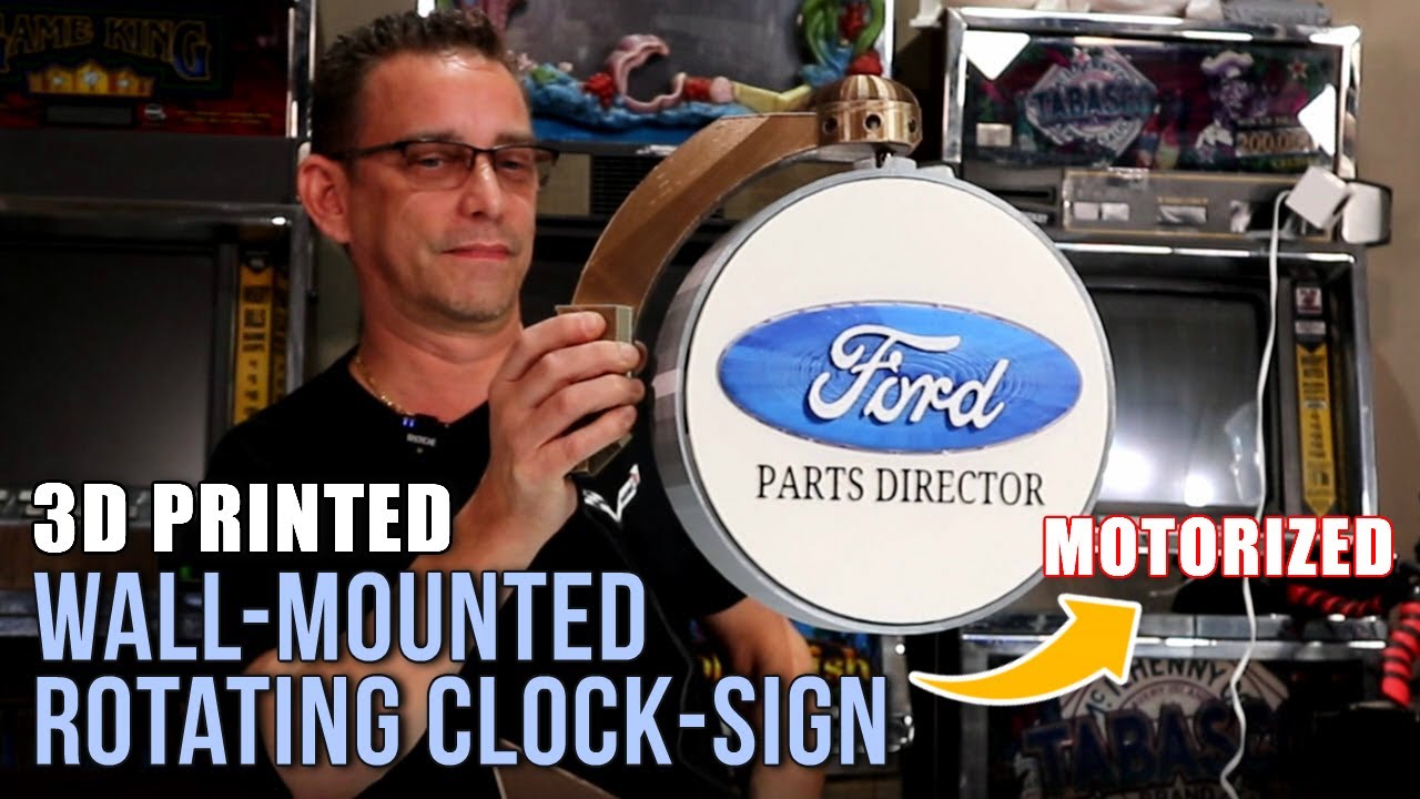 WALL-MOUNTED | ROTATING SIGN with CLOCK | 3D PRINTED