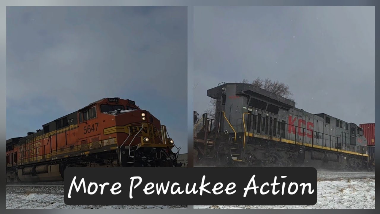 More CP & CN trains in Pewaukee WI, (KCS grey, BNSF H2 leader + more) 