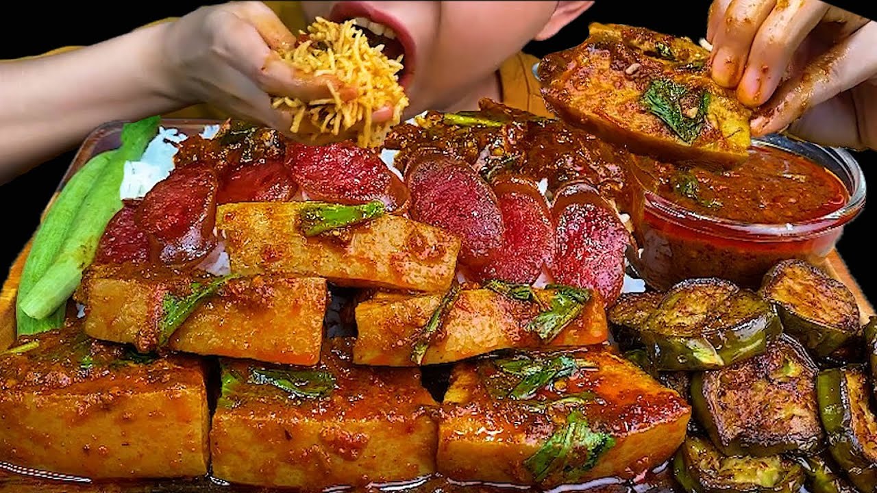 Spicy Pork Belly, Firm Chinese Sausage, Fried Eggplant & White Rice * MUKBANG SOUNDS *
