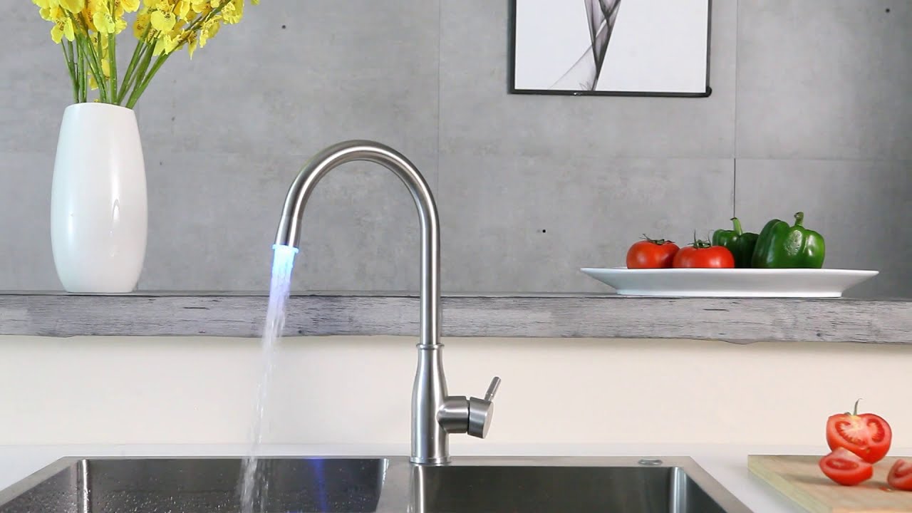 Kitchen Faucet with led lighting temperature sensor