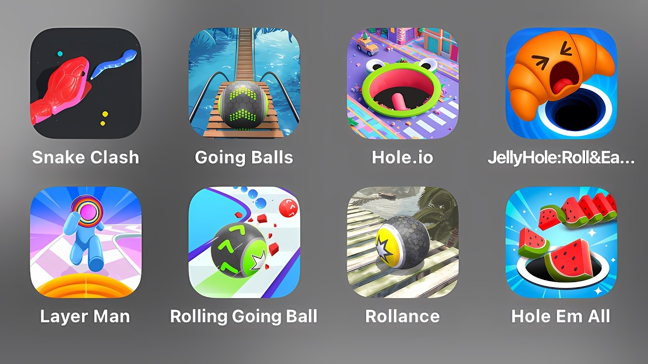 Snake Clash, Going Balls, Hole.io, Jelly Hole, Layer Man, Rolling Going Ball, Rollance, Hole Em All