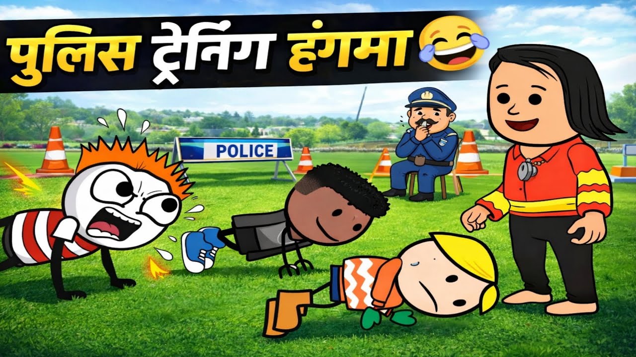 राजू की पुलिस भर्ती की तैयारी 😂 | ट्रेनिंग में महा हंगामा | funny cartoon video@CartoCraze123