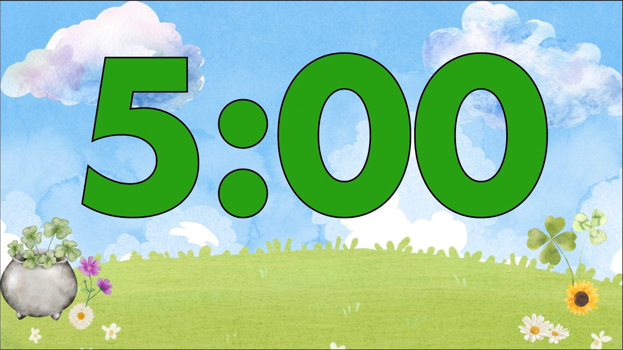 5 Minute Saint Patrick’s Day Classroom Timer (Fun Harp Alarm at End, No Music)