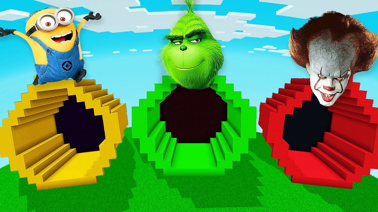 MINECRAFT PE - DO NOT CHOOSE THE WRONG TUNNEL! (Minions, Grinch & Pennywise)