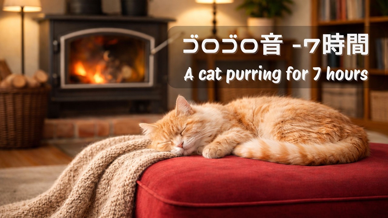 暖炉の近くで猫7時間ゴロゴロ鳴くだけの動画【ご褒美】 | A Cat Purring by the Fireplace for 8 Hours