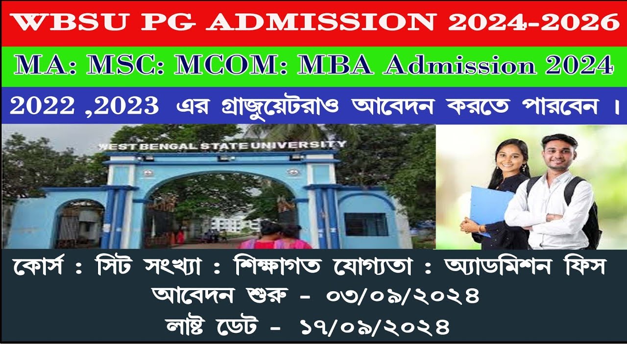 WBSU PG admission 2024 | MA: MSC: MCOM: MBA Admission 2024 | WBSU Affiliated Colleges PG Admission |