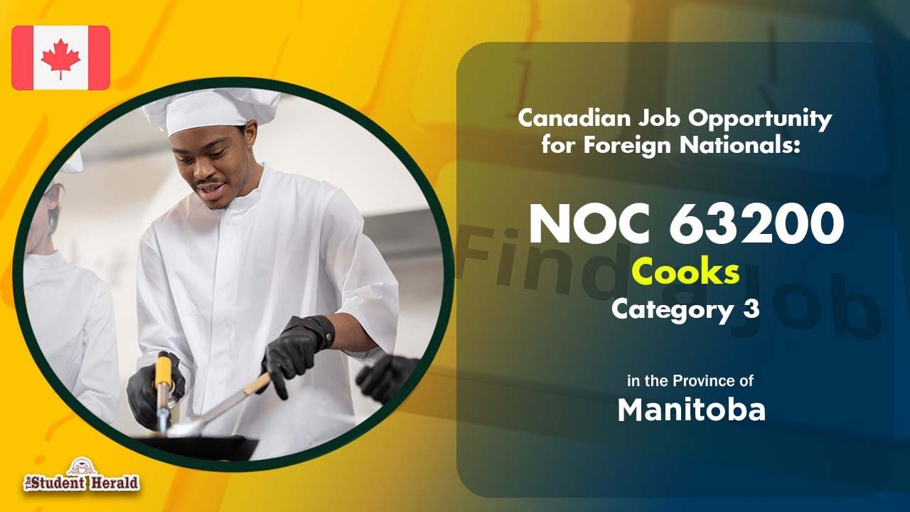 Canadian Job Opportunity for Foreign Nationals: NOC 63200, Job Title Cooks Category 3 in Manitoba