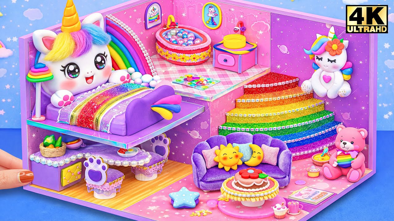 Make Candy Rainbow Unicorn Dream House with Cute Bedroom and Bathroom for Two ❤️ DIY Miniature House