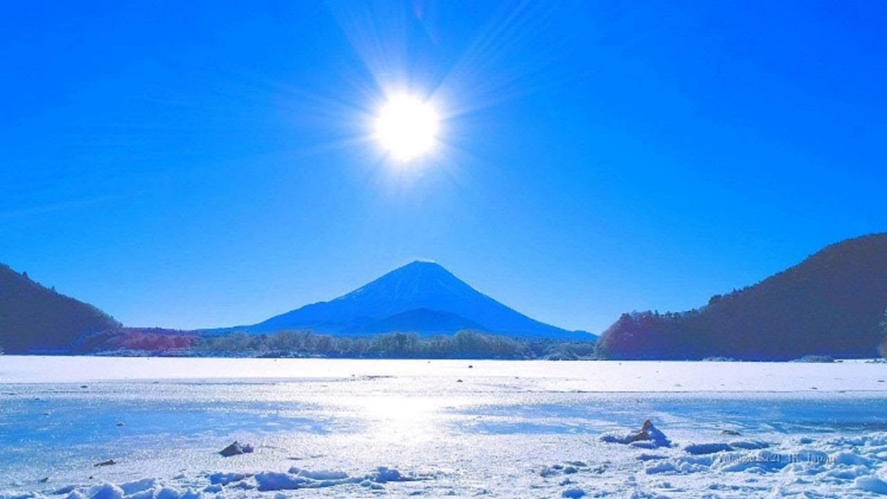 4K映像 絶景ドローン空撮「富士山 厳冬の精進湖」青木ヶ原樹海 富士五湖 冬景色 雪景色 1月中旬