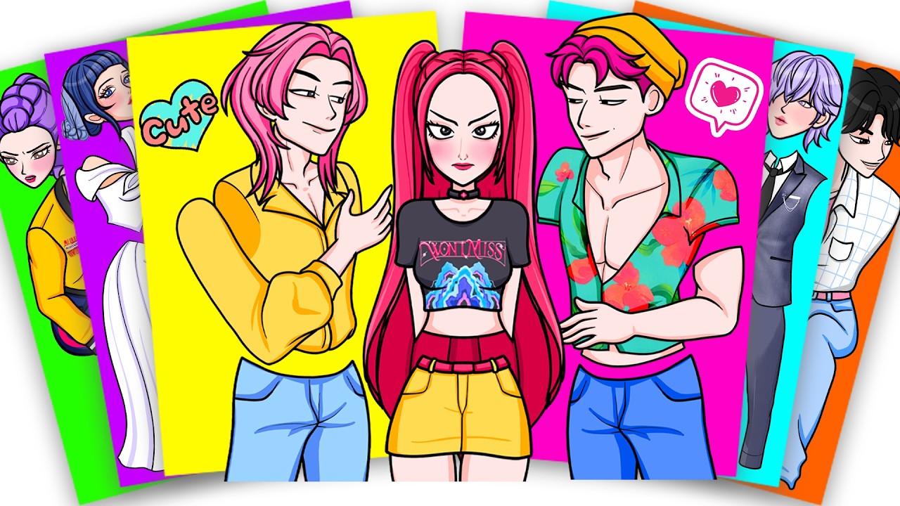 TRIANGLE LOVE STORY of HUNTRIX and SAJA BOYS - KPOP DEMON HUNTERS | Sticker Book DIY
