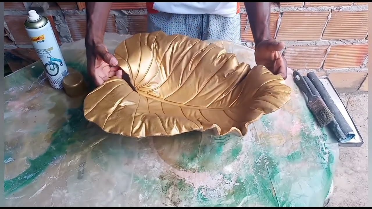 COMO  FAZER  Fruteira de Cimento com Folhas Naturais - Artesanato Criativo