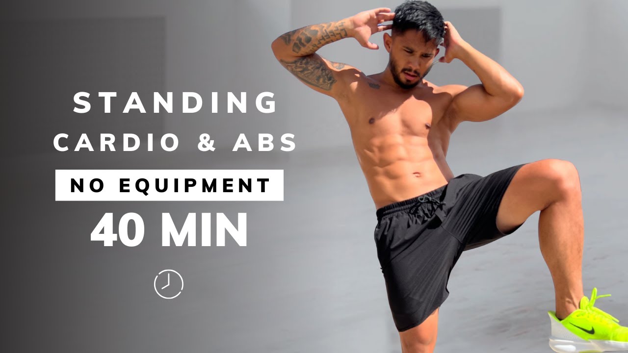 40 Min CARDIO & ABS WORKOUT - ALL STANDING HIIT - No Equipment, No Repeats, At Home