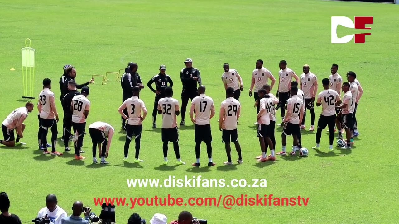 Abdeslam Ouaddou addressing Orlando Pirates players at Rand Stadium during a training session