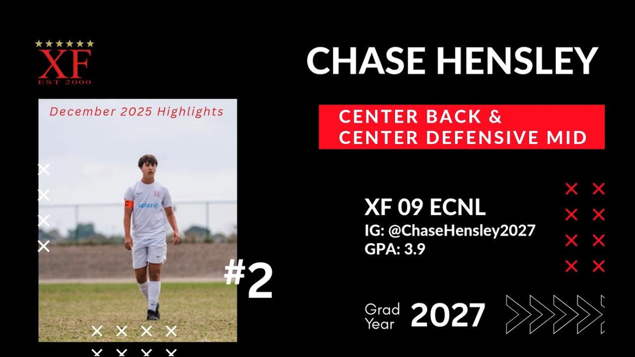 ECNL Soccer Highlights | Center Defender | 2027 | 3.9 GPA | Chase Hensley -- December 2025