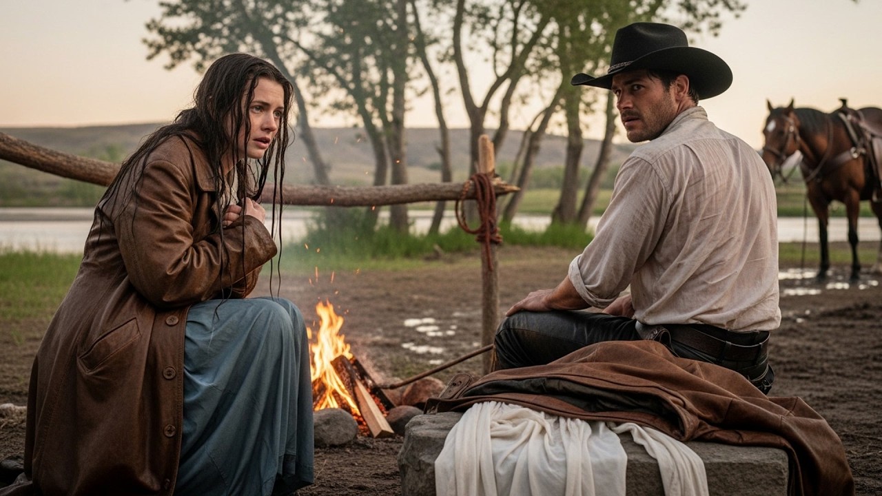 Her Dress Was Soaked From River Crossing, Cowboy Built A Fire And Turned Away While She Dried