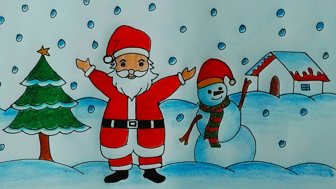 Merry Christmas day drawing/Santa Claus drawing/Merry Christmas scenery drawing/Christmas drawing 