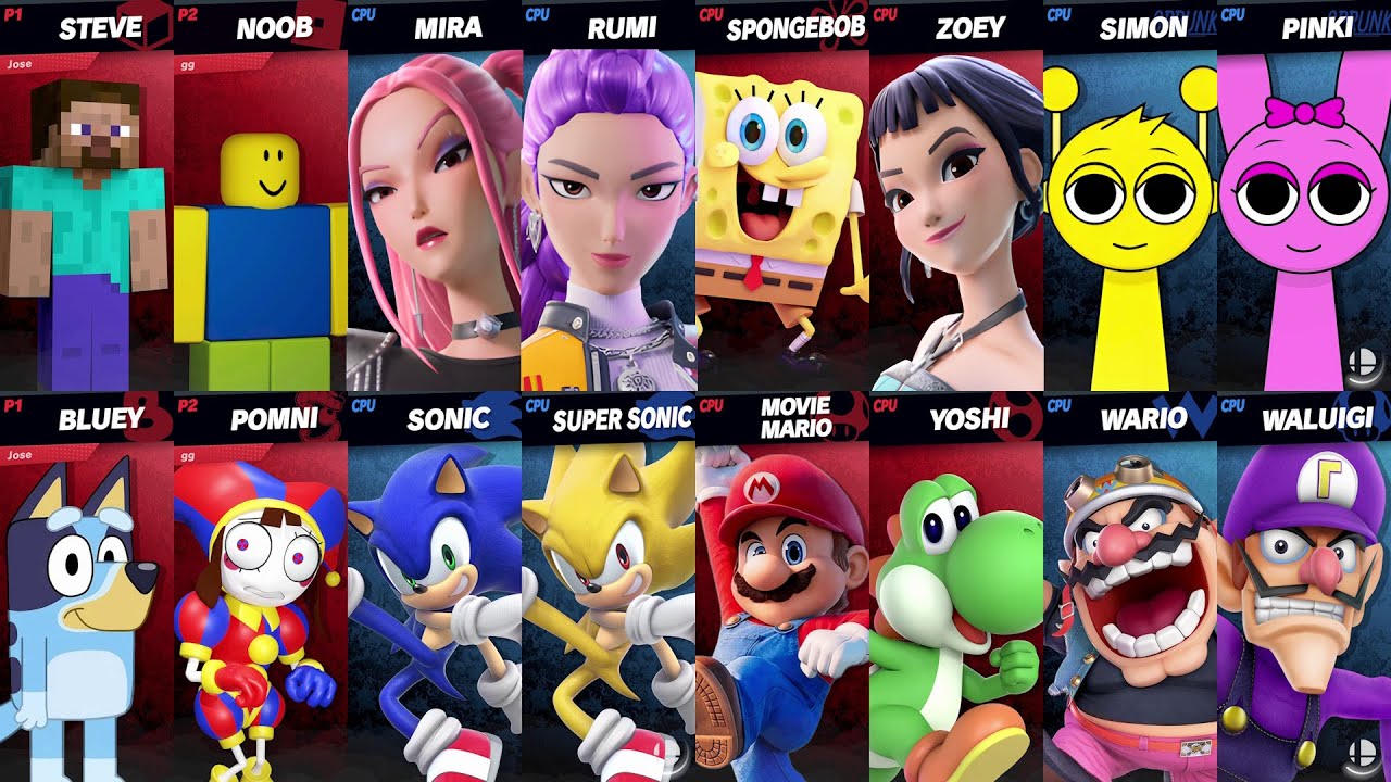 Sonic vs Mario vs Bluey vs KPop Demon Hunters Roblox vs Minecraft | Super Smash Bros Ultimate