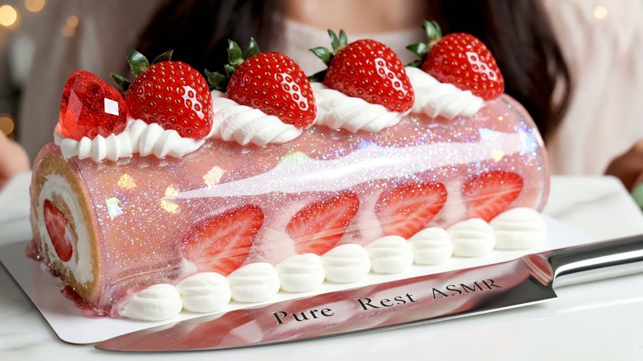 dont be fooled this strawberry swiss roll looks soft but its made of glass