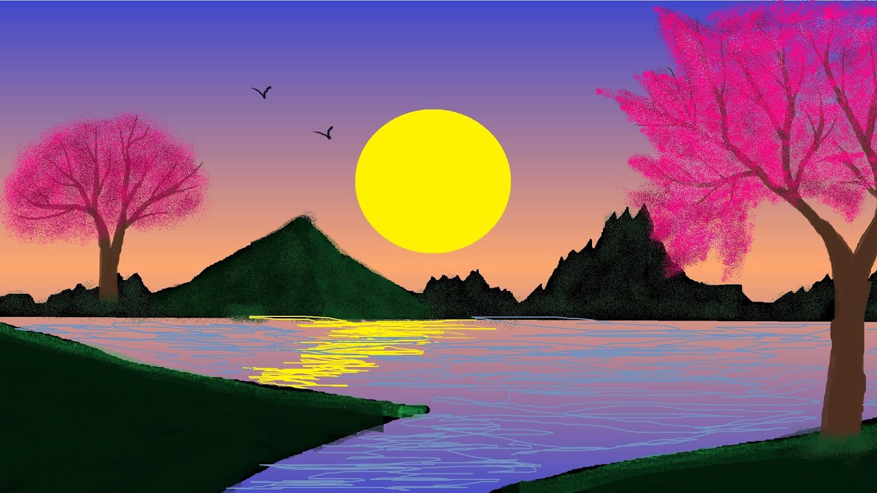 beautiful scenery of landspace ll computer painting ll scenery of landspace ll ms paint 