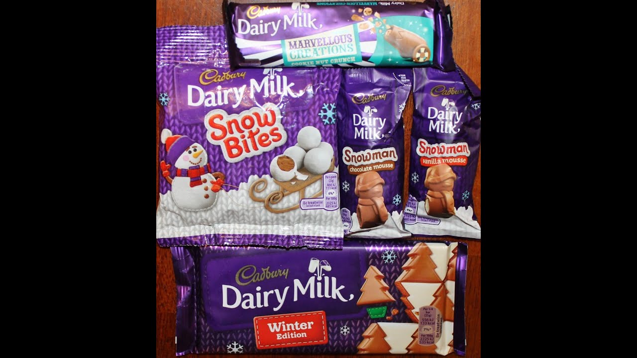 Cadbury: Cookie Nut Crunch, Snow Bites, Winter Edition Bar and Chocolate & Vanilla Snowman
