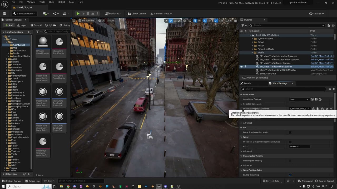 Unreal Engine 5.3 - Lyra and City Sample with working crowd and traffic (Updated)