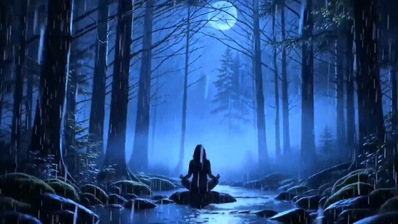 Heavy Rainfall & Piano 🎹 Dark Night Forest Sleep Ambience