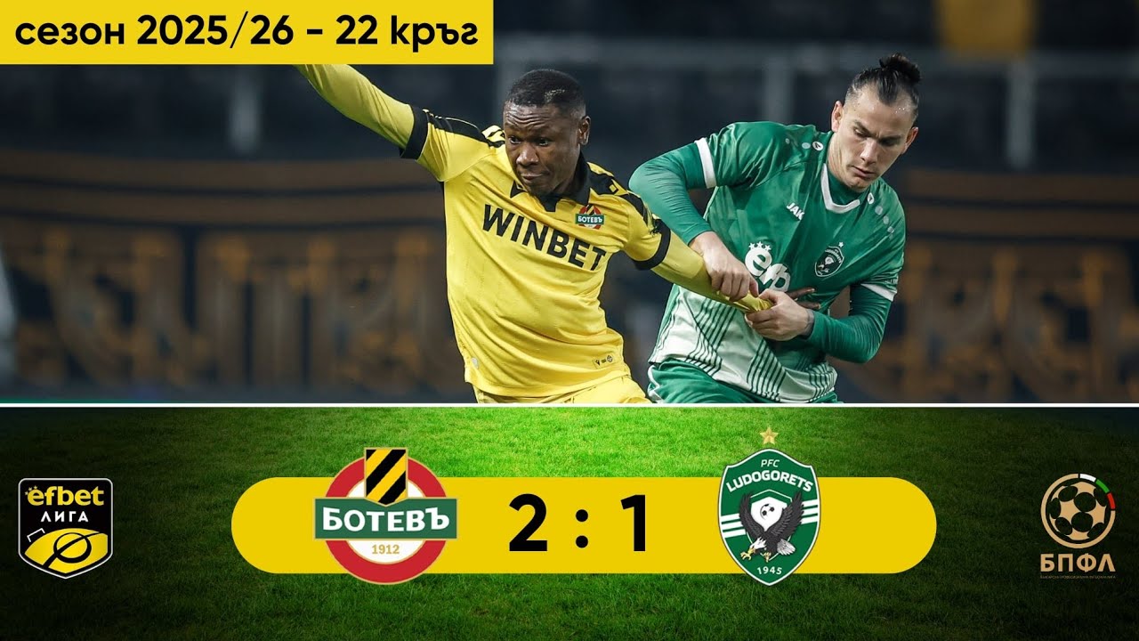 Ботев Пловдив - Лудогорец 2:1 (22 кръг, efbet Лига, сезон 2025/26)