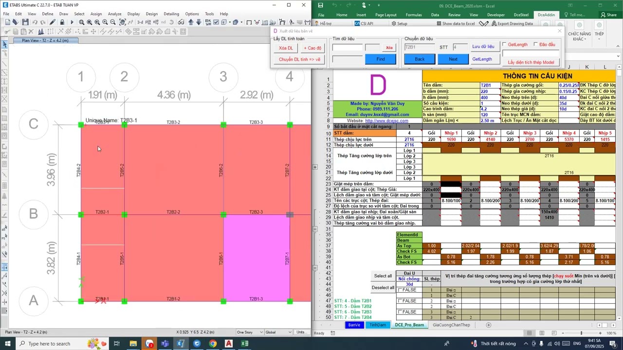 DBIM - Tổng hợp: Tính toán và triển khai dầm Phương pháp 3 (Chủ động đặt tên dầm trên Etabs) | DBim