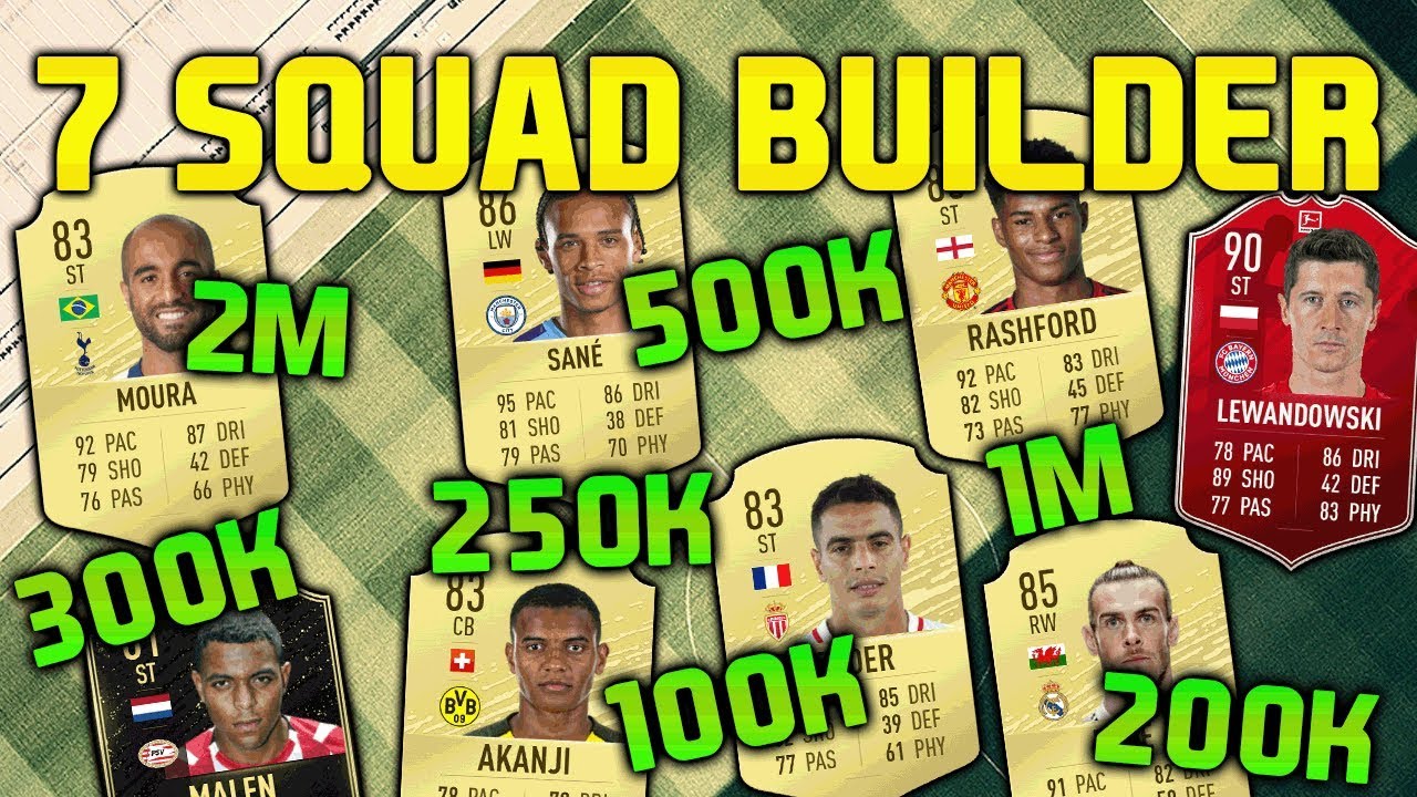 FIFA 20 SQUAD BUILDER 100K 200K 250K 300K 500K 1M 2M SQUAD BUILDER FUT CHAMPIONS HYBRID TEAMS