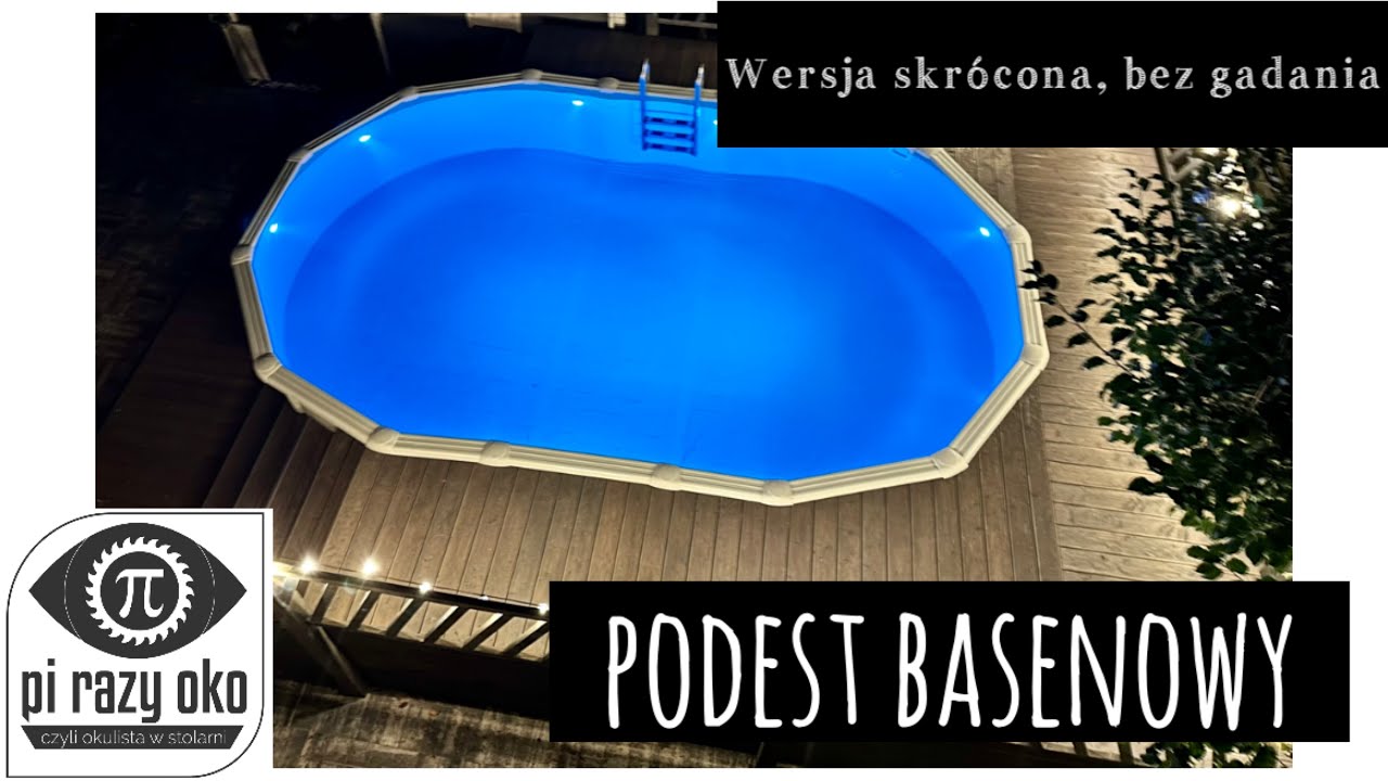 Drewniana obudowa basenu ogrodowego - taras ze schodami przy basenie