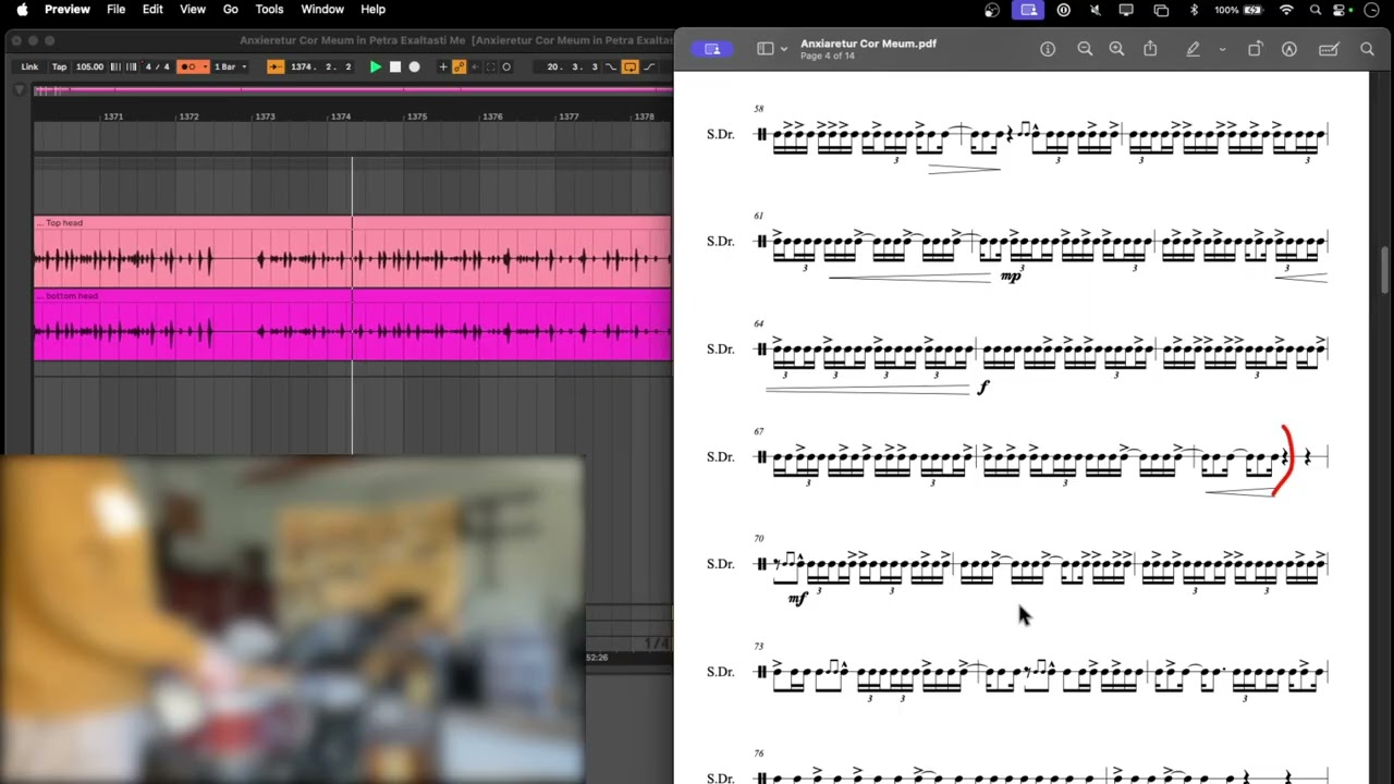 Live Stream: recording SUPER HARD snare drum solo (mm. 53.4-69.2)