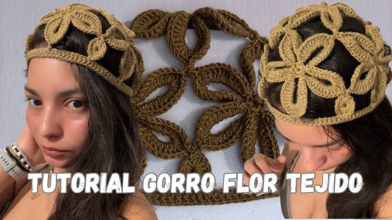 GORRO FLOR TEJIDO - CASQUETE FLOR CROCHET