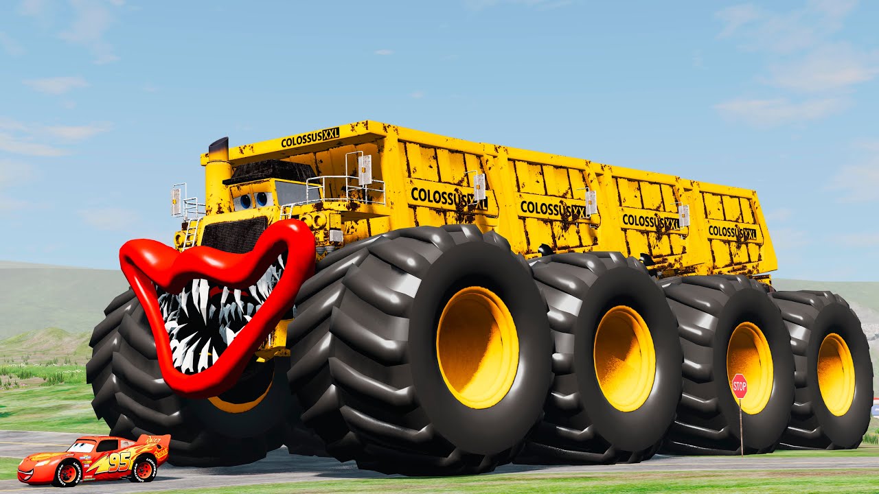 Giant XXL COLOSSUS TRUCK Eater VS Cars Lightning McQueen Escape From Monster Beamng Drive #78