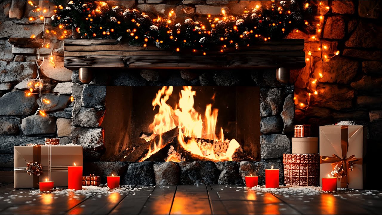 4K Christmas Fireplace with Crackling Logs and Relaxing Winter Ambiance for Warmth and Stress Relief