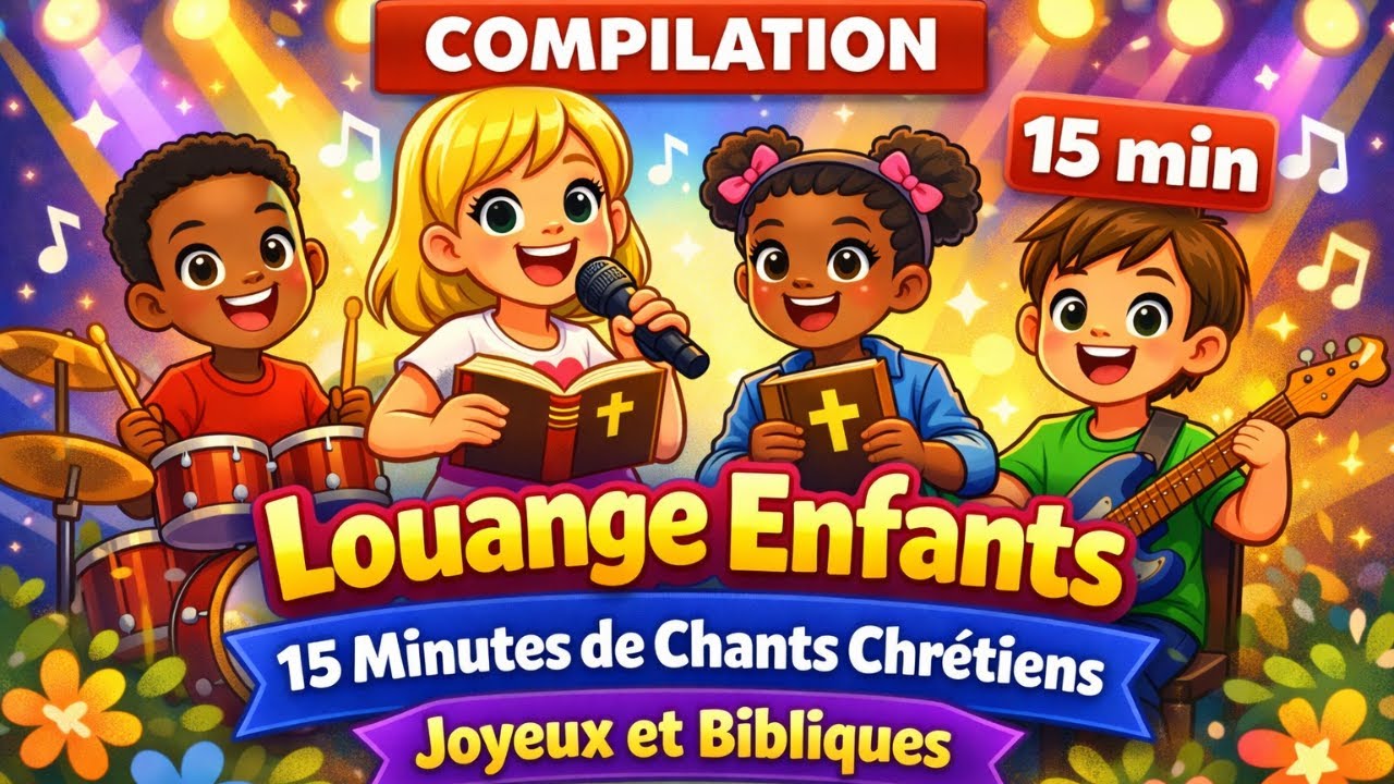 Compilation Louange Enfants – 15 Minutes de Chants Chrétiens Joyeux et Bibliques