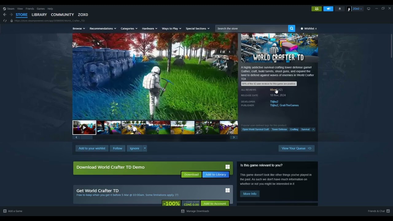 World Crafter TD is Free(100% Discount) on Steam till, March, 05, 2026