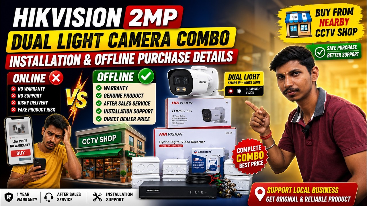 HIKVISION 2MP Dual Light Camera combo Installation & Offline Purchase Details 🏬📹