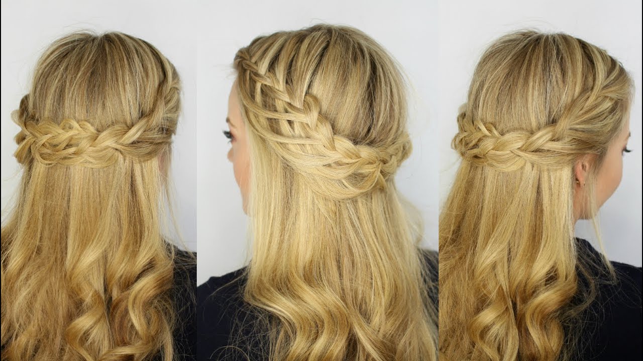 Cascading Looped Half Up Crown Braid