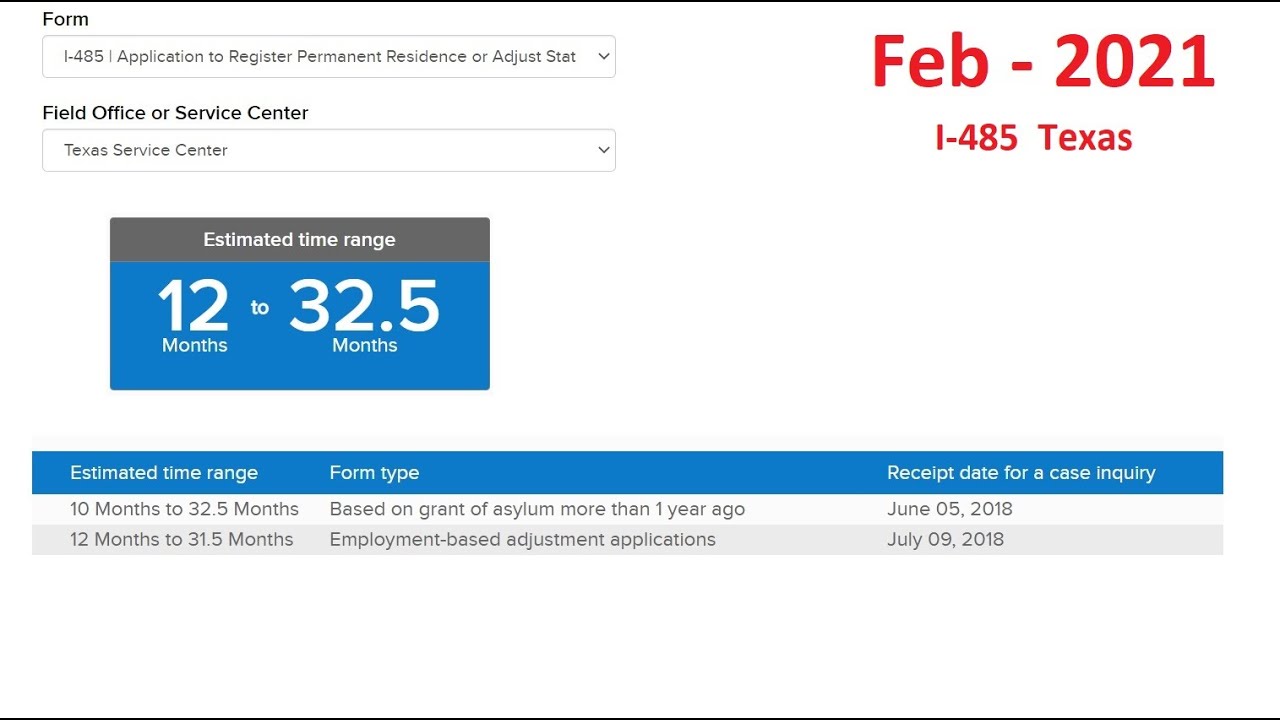 USCIS Feb 2021 - I485 processing time (Permanent Residence, PR, GC, Green Card)