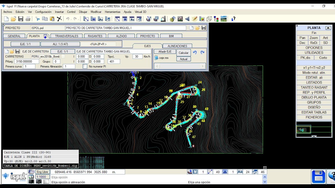 TUTORIAL DEL SOFTWARE ISTRAM ISPOL-DISEÑO GEOMÉTRICO DE LA CARRETERA TAMBO - SAN MIGUEL  (GRUPO 18).