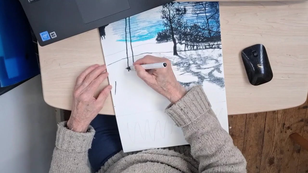 Drawing a Snowy Forest Scene | Simple felt tip pen Technique Tutorial. #art #drawing #tutorial