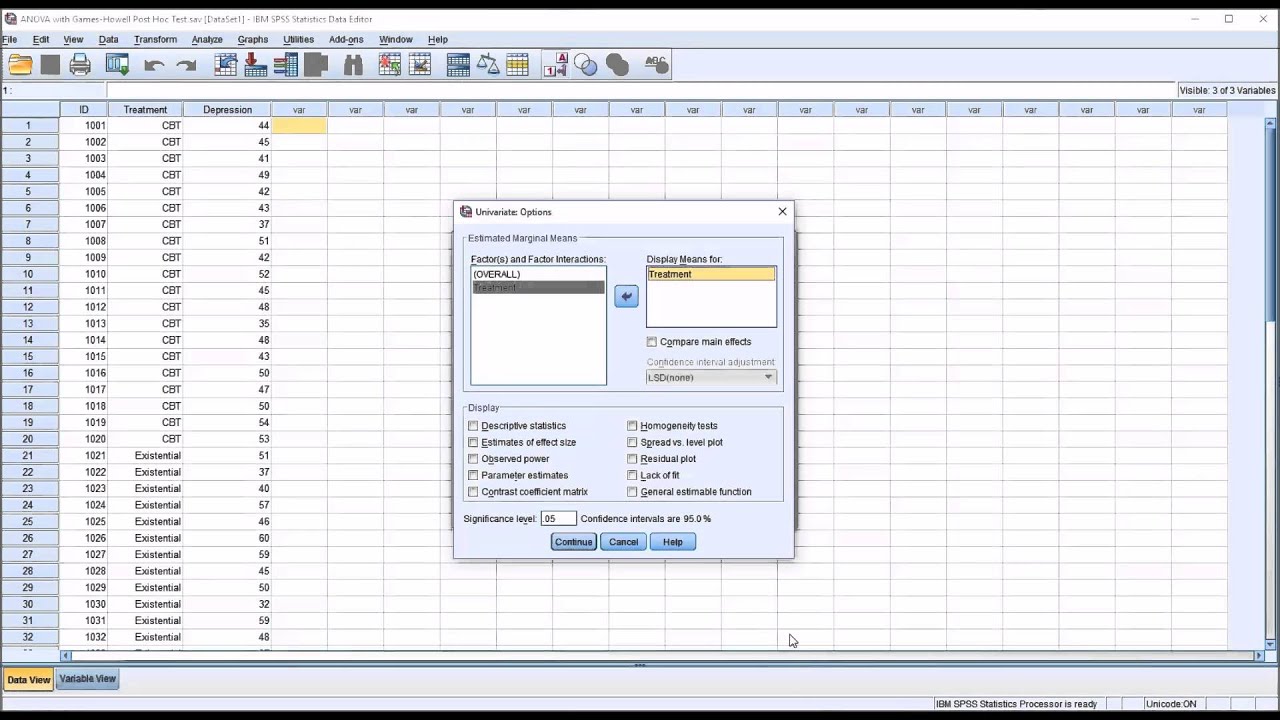 ANOVA with Games-Howell Post Hoc Test in SPSS