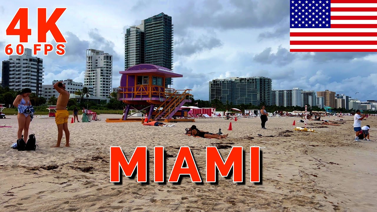 Miami Beach Walk with Crashing Waves 4K