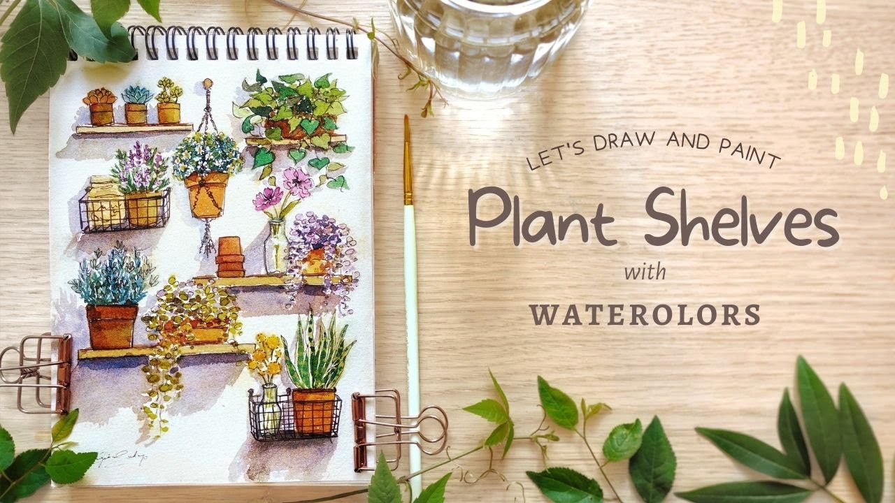 Plant Shelves: Watercolor Tutorial drawing to painting