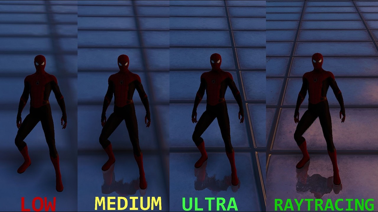 Spider Man Remastered Low to Ultra with Ray tracing in RX 9060 XT + R5 5600GT