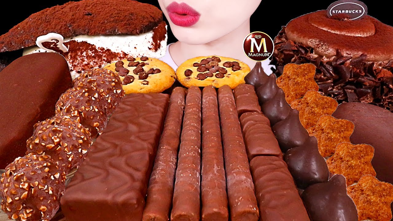 ASMR MUKBANG｜CHOCOLATE ICE CREAM MAGNUM STARBUCKS CAKE HERSHEY TWIX 초코케이크 초코아이스크림 매그넘 초코과자먹방