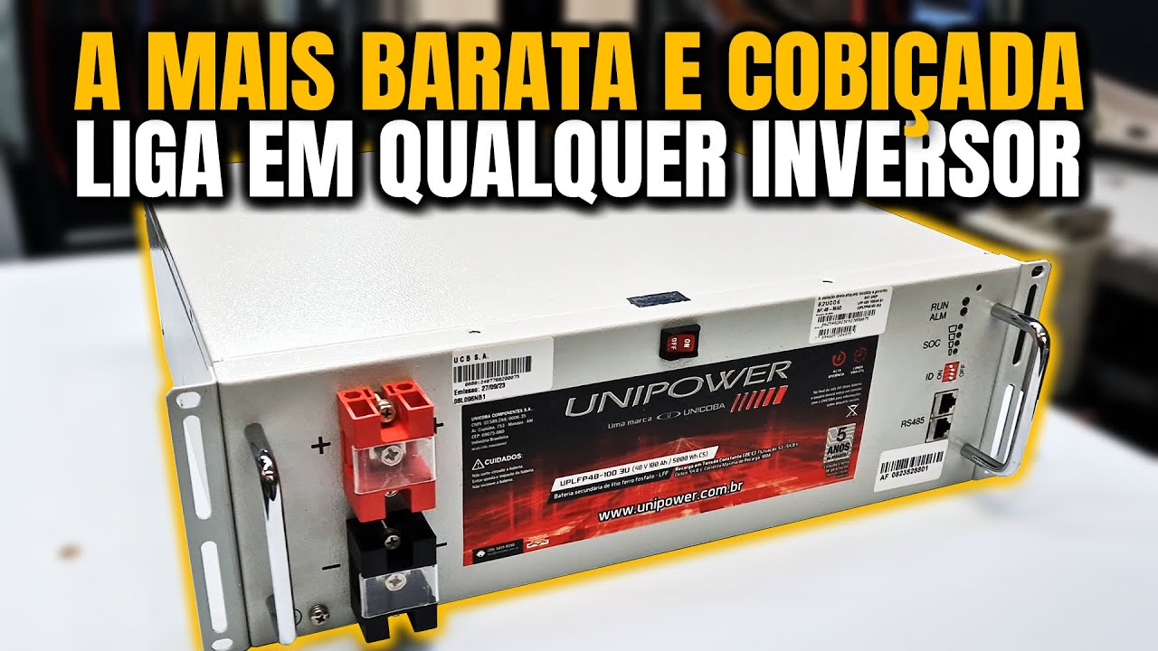 A Bateria de Lítio LifePO4 5000Wh OffGrid Unipower Liga QUALQUER INVERSOR UPLFP48-100 3U UCB Power