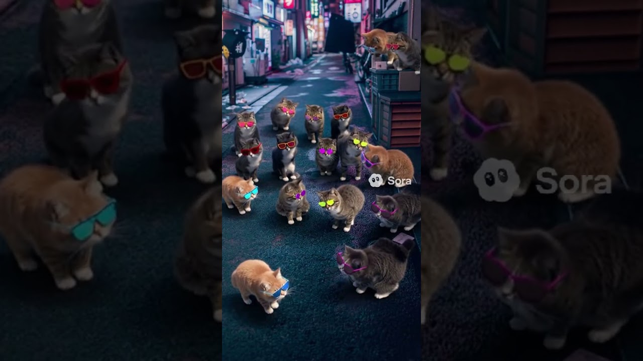 Cool Cats Party on Tokyo Streets 😎🐱💃#funnycats #sora2 #cutekitty