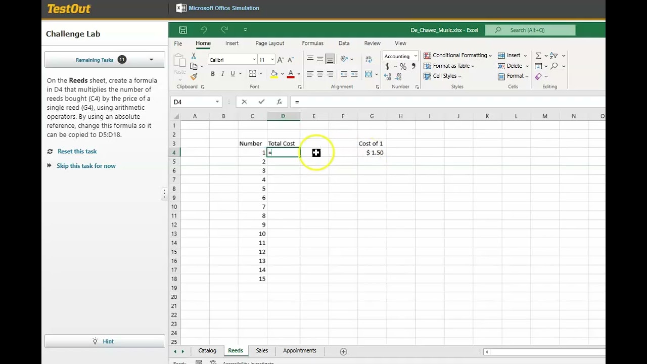 Lab 5 7 10 Absolute Cell Ref on the Reeds Worksheet